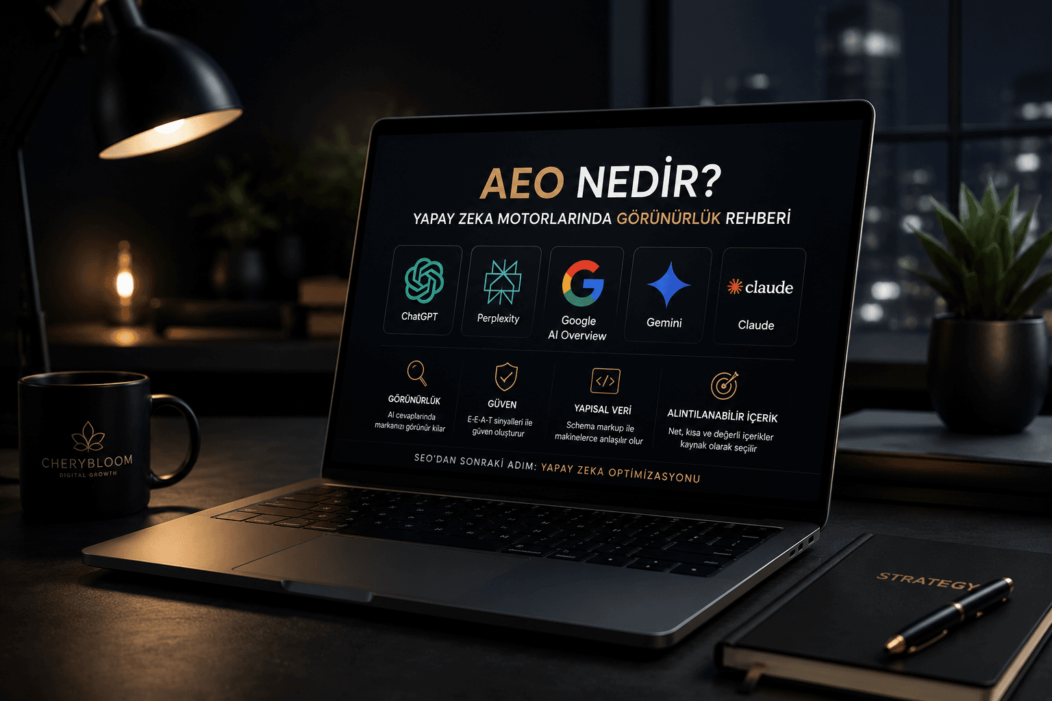 AEO ve yapay zeka tabanlı arama motoru optimizasyonu çalışma ortamı